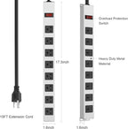 JUNNUJ Metal 8 Outlet Power Strip, Mountable Heavy Duty Power Strip, 1200J Surge Protector Wall Mount Screws Outlet with Switch, Gaming Desk Strips Wide Spaced 15A 125V 1875W, 15 FT 14AWG Power Cord