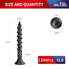 #8 x 1-1/4" Deck Screws (1194Pcs) 6lb. Carbon Steel, Black, Flat Head, Rust Resistant epoxy Coated, with T25 Star Bit