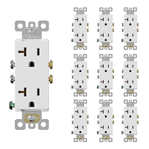 ELEGRP Glossy White Decorator Electrical Wall Outlet Receptacle, 20A 125V Standard Outlets, 2 Pole 3 Wire, Non-Tamper Resistant, NEMA 5-20R, Self-Grounding Wall Outlet, UL Listed, 10 Pack