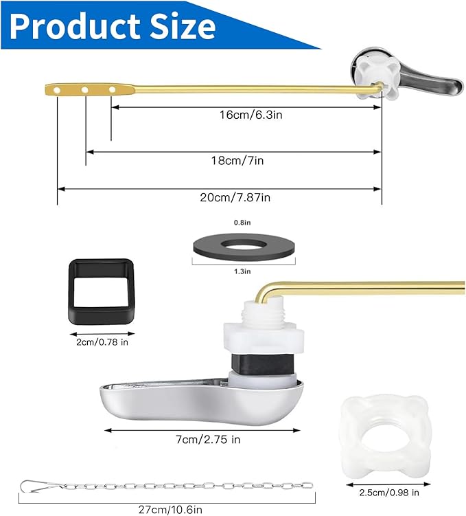 2PCS Toilet Handle Replacement Kit, Front Universal Toilet Bowl Replacement Kit, Chrome Toilet Tank Trip Lever with Stainless Steel Rod