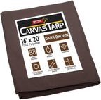 Mytee Products 16' x 20' Dark Brown 12oz Canvas Tarp with Grommets - Water Resistant - Heavy Duty Canvas Tarps - Multipurpose Tarpaulin Cover for Canopy Tent, Roof, Camping, Semi Trucks & Cargo