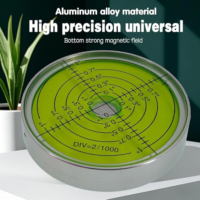 6'/2mm Point high Precision Universal Level Bubble Metal Bubble Water Leveler Cross Gauge Small Household (Silver Green Magnetic)