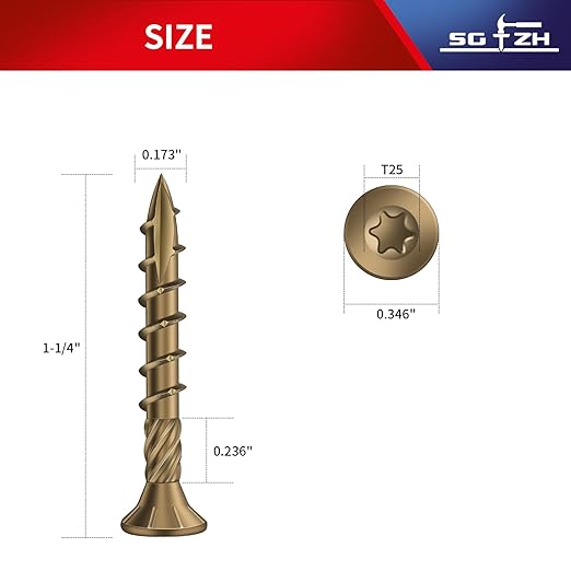 #8 x 1-1/4" Deck Screws (175Pcs) 1lb. Carbon Steel, Yellow, Flat Head, Rust Resistant epoxy Coated, with T25 Star Bit