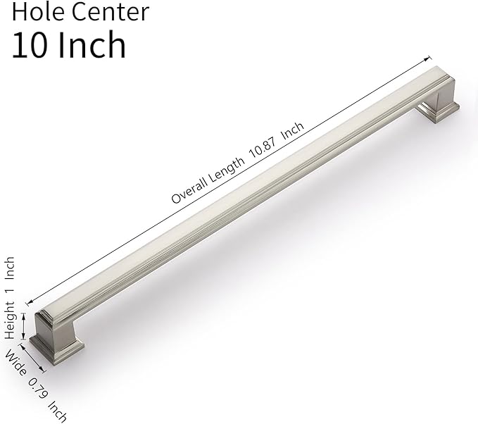 10 Pack 10 Inch(254mm) Hole Center Satin Nickel Modern Cabinet Pulls Kitchen Cabinet Handles Kitchen Cabinet Hardware Timeless Drawer Pulls for Dresser Cupboard Wardrobe, Nickel-B(10x10)
