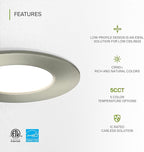 ASD 6 Pack 3 Inch LED Recessed Light 6W, 5 CCT 2700K-5000K CRI90+, IC Rated Ultra Thin Dimmable Ceiling Lights with J Box, Canless Wafer Downlight, Round Slim Panel Lighting, Energy Star ETL, Nickel