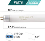 2 Pack 15W 18 Inch T8 3000K Fluorescent Linear Tube Bulb F15T8/WW G13 Base (15W-3000K-2P)