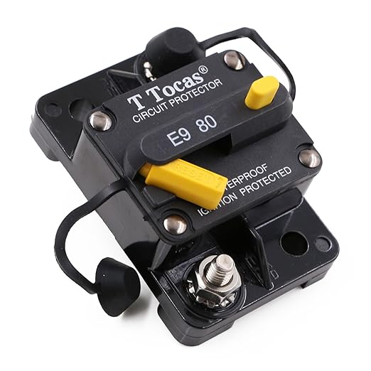 T3 Surface-Mount 80 Amp Circuit Breaker with Manual Reset Switch Button, 12V - 48V DC, Waterproof 80A
