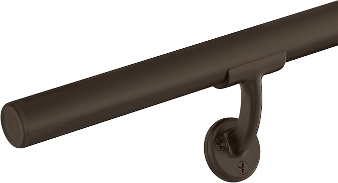 Meranti Aluminum Handrail for Indoor or Outdoor Steps and Stairs – Hand Rails for Elderly – DIY Complete Stair Railing Kit (AHR, Bronze Textured, 5' Length)