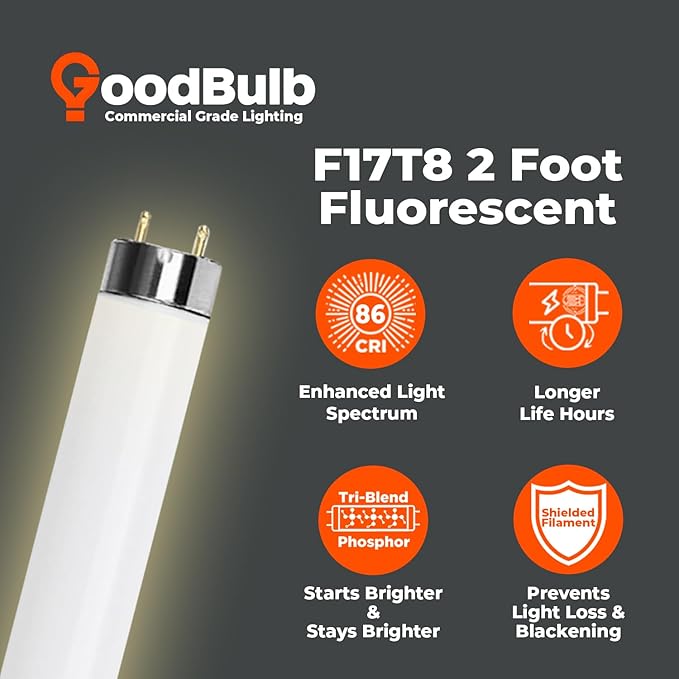 GoodBulb 17W 24 Inch T8 Fluorescent Light Bulb 3000K Warm White Medium Bi-Pin Base 1400 Lumens 86 CRI 36000 Life Hours Instant/Programmed Start 25 Pack