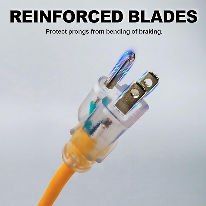 EP 50 Ft 14/3 SJEOW Heavy Duty Outdoor Extension Cord, Yellow 3-Outlet Power Cable with LED Lighted Plug, Water-Resistant for Indoor/Outdoor Use, Lawn, Garden, Appliances & Tools