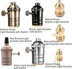 2 Pack Threaded Keyless Light Socket with 2 Socket Rings, Solid Brass, Top Quality Supplies for Handmade Lighting, Lamps, Pendants etc (Natural Brass-Keyless)