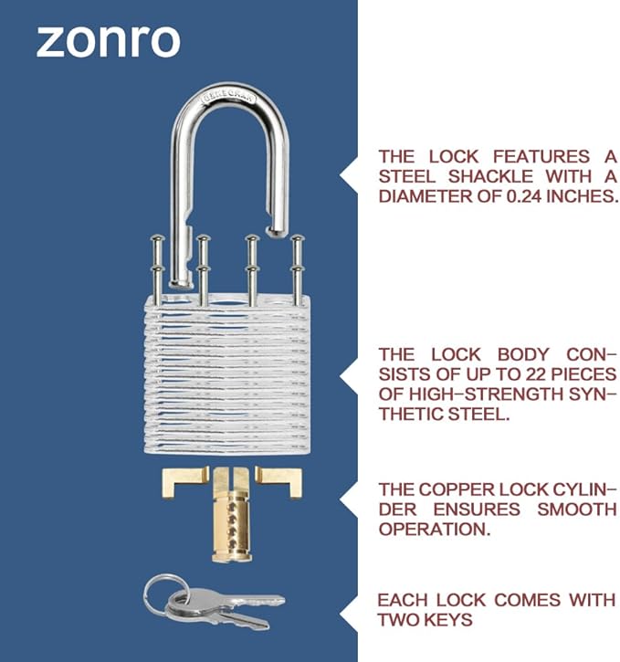 ZonRo Locks Laminated Steel Keyed Padlocks,Keyed Alike Locks, 1-9/16 inch Wide,Normal Shackle Padlocks, Pack of 12，Orange Hoop, for Hasp Latch, Sheds, Fences, Storage Locker, School, Gym