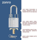 ZonRo Locks Laminated Steel Keyed Padlock, Keyed Alike Locks,1-9/16"(40mm) Wide Body,Long Shackle Padlock, Blue Plastic Hoop, Pack of 24