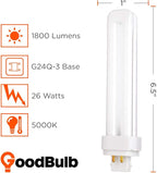 GoodBulb 26 Watt CFL Light Bulbs | 4 Pin G24Q-3 Base 5000K Daylight | 26W High Output 1800 Lumens | Double Tube Compact Fluorescent Light Bulbs Plug-in | Car Dealership Lighting | 10 Pack