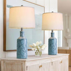 PoKat 26'' Farmhouse Ceramic Table Lamps Set of 2, Blue Bedside Lamps for Living Room, Nightstand Lamps for Bedroom Night Stands, Bedroom Lamps for Side Table End Table Hallway, Blue