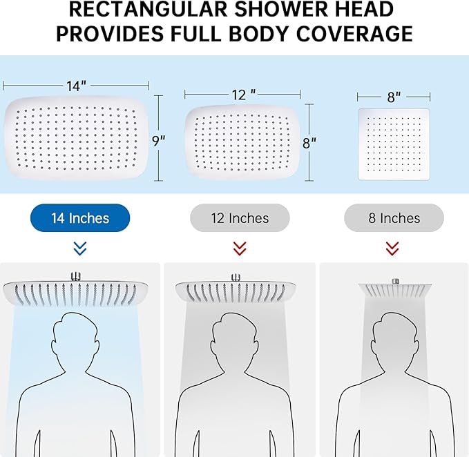 G-Promise All Metal 14 Inch Shower Head with Massage Mode Handheld, Rain Shower Head with Handheld Spray Combo, 3-Way Diverter with Pause Setting, 12 Inch Adjustable Extension Arm (Chrome)