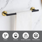5 Pieces Bathroom Hardware Set Black Gold, Towel Rack Including 2pcs 16 inch Tower Bar, Towel Ring and 2 PCS Towel Hooks
