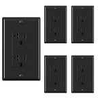 ELEGRP Glossy Black Decorator Electrical Wall Outlet Receptacle, 20A 125V Standard Outlets, 2 Pole 3 Wire, Non-Tamper Resistant, NEMA 5-20R, Self-Grounding, Wall Plate Included, UL Listed, 5 Pack