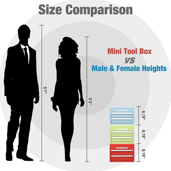 WORKPRO Mini Metal Tool Box with 2 Drawers and Top Storage, Small Tool Chest with PVC Liners and PP Feet Pads, Cold Rolled Steel Toolbox with Magnetic Tab - Pink Ribbon