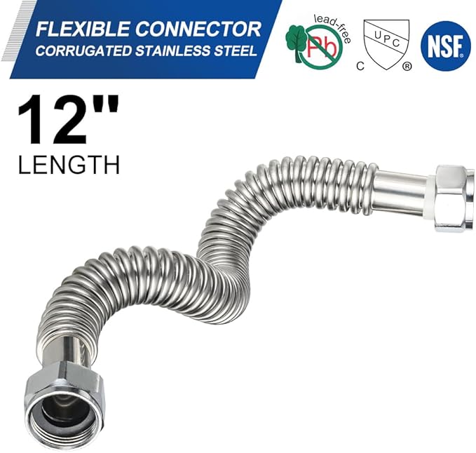 (Pack of 2) EFIELD 12-inch Length 3/4" FIP X3/4" Fip Flexible Stainless Steel Corrugated Hose Connector for Water Heater, Water Softener,(HOSE038)
