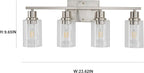 EMONG Brushed Nickel Bathroom Light Fixtures, 4-Light Vanity Lights with Clear Glass Shade, Wall Sconces for Hallway, Farmhouse, Living Room, Kitchen