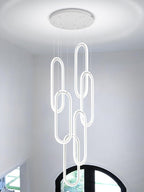 Flashing God Modern Chandelier,Chrome Chandeliers 6 Ring Led Foyer Chandeliers,Larger High Ceiling Chandelier for Living Room,Rectangle Chandelier for Entryway Staircase LED Dimming