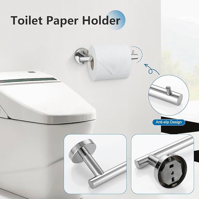 10-Piece Towel Bar Set Polished Chrome Bathroom Hardware Accessories Set Upgraded Towel Hooks Towel Holder Set for Bathroom Stainless Steel Wall Mounted 23.6 Inch