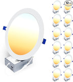 Ensenior 12 Pack 8 Inch LED Recessed Ceiling Light, Dimmable, 2700K-5000K 5CCT, 1600LM 18W 120V, High Brightness Canless Wafer Downlight - ETL&FCC&IC