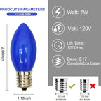 Abeja 25 Pack Blue Replacement C9 Bulbs, Fits C9/E17 Base, Outdoor String Lights, Candle Lamps, Night Lights