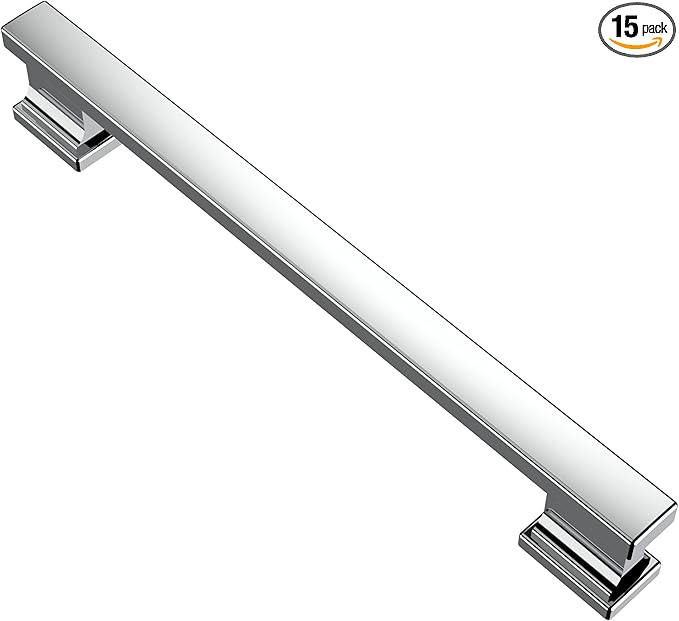 Alzassbg 15 Pack Polished Chrome Cabinet Pulls, 6-1/4 Inch(160mm) Hole Centers Silver Kitchen Cabinet Handles for Cabinets and Drawers AL3061CP