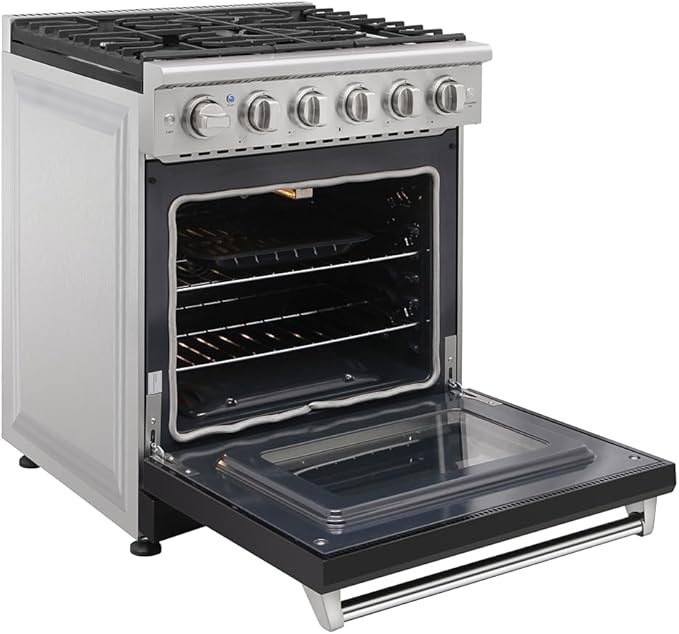 30 inch Professional Freestanding Pro-Style Natural Gas Range or Liquid Propane Gas Range with 5 Burners, 4.55 cu.ft. Oven Capacity, in Stainless Steel - KOS-30RG03M (Black)