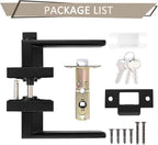 Probrico 2 Pack Entry Door Lever with Lock and Key,Entrance Door Handles for Office and Front Door,Matte Black Door Knobs Keyed Alike Same Key Lockset (Each with 3 Keys)