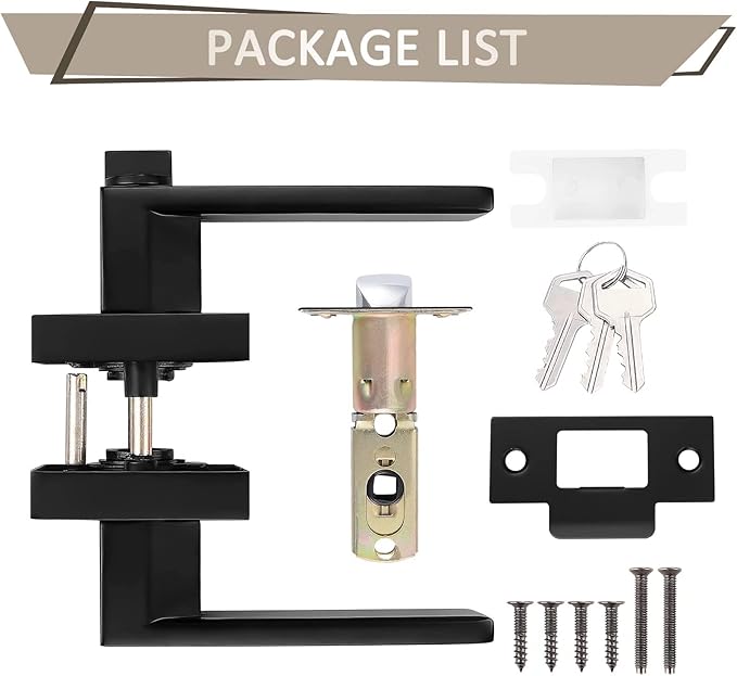 Probrico 2 Pack Entry Door Lever with Lock and Key,Entrance Door Handles for Office and Front Door,Matte Black Door Knobs Keyed Alike Same Key Lockset (Each with 3 Keys)