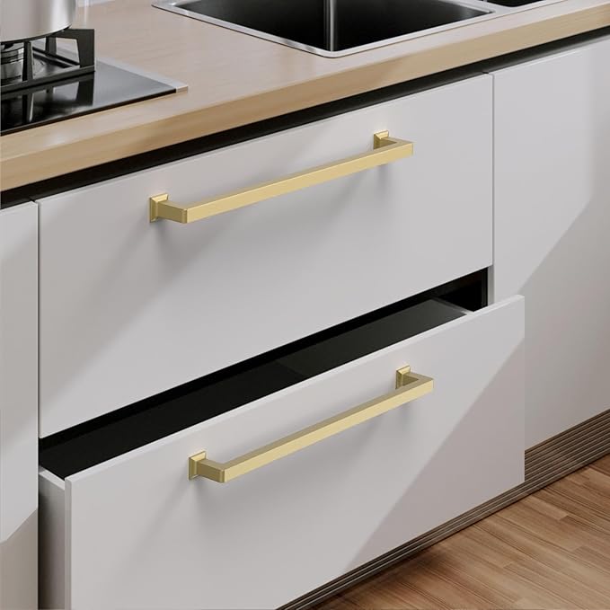 10 Pack 10 Inch Gold Cabinet Handles - Kitchen Hardware Pulls for Cabinets