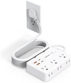 Flat Plug Power Strip Surge Protector, 5ft Ultra Thin Extension Cord with 4 USB Wall Charger(2 USB C Port), 6 Widely-Spaced Outlets Power Strip Compact for Travel, Office, Dorm Room Essentials (White)