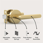 Mega Handles Ronn Privacy Lever & Lock Door Handle Set for Hallway, Closet and Bathroom, Keyless Lock, Heavy Duty Door Levers, Fits All Standard Door Sizes, Screws Included - Satin Brass (1 Pack)