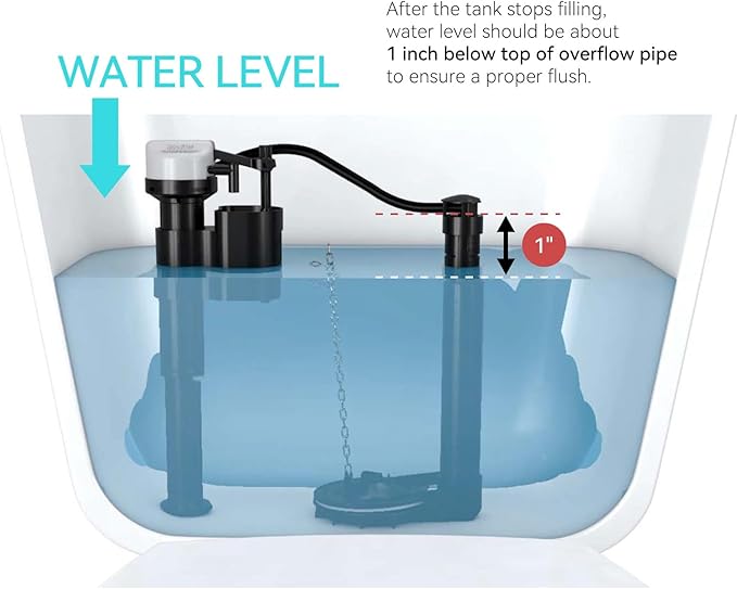R&T A1250L Toilet Fill Valve Toilet Tank Parts Replacement Universal Toilet Repair Kit Inside Tank Quiet Fill Anti-Siphon