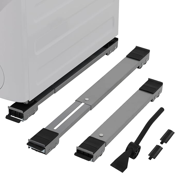 LUCKUP Heavy Duty Appliance Rollers W/Crowbar, Extendable Washing Machine Stand Furniture Rollers Mobile Fridge Base Furniture Sliders for Refrigerators Washer and Dryer Support 660 lbs, Black