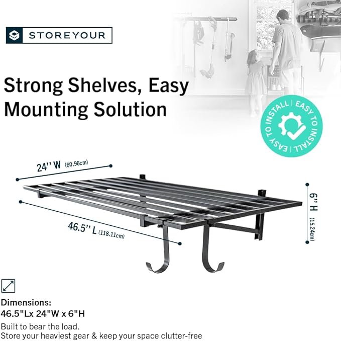 StoreYourBoard 2-Pack Heavy Duty Wall Shelves 2ft x 4ft – Wall-Mounted Garage Storage Shelving and Organization for Sheds, Closets, or Utility Rooms – Holds 200 lbs - Black