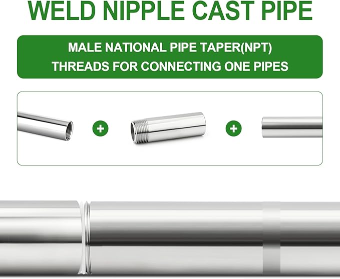 TAISHER 2PCS 304 Stainless Steel Pipe Fittings, 1" NPT Male Threaded, 4" Length Weld Nipple Cast Pipe