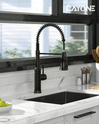 DAYONE Antique Oil Rubbed Bronze Kitchen Sink Faucet with Pull Down Sprayer, 3 Modes Stainless Steel Spring Vintage Sink Faucet for Farmhouse Kitchen Bar Camper 1 or 3 Holes Single Handle