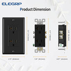 ELEGRP Glossy Black Decorator Electrical Wall Outlet Receptacle, 20A 125V Standard Outlets, 2 Pole 3 Wire, Non-Tamper Resistant, NEMA 5-20R, Self-Grounding, Wall Plate Included, UL Listed, 50 Pack