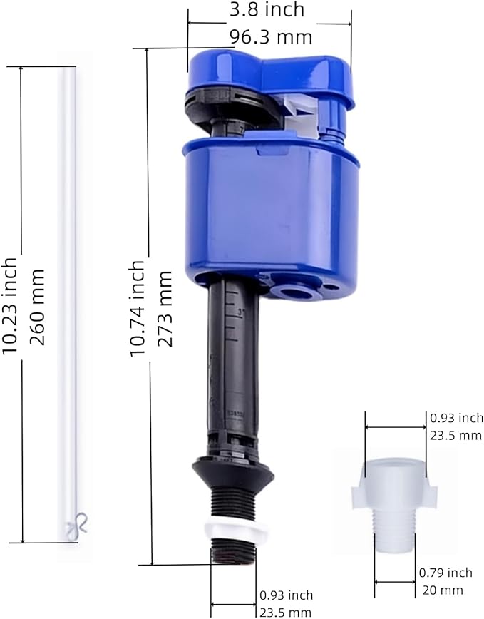 Toilet Fill Valve Replacement Kit, Toilet Fill Valve with G3/4 Connector, Includes G1/2 Adapter and Refill Tube, Compatible with TOTO WC Tank Repair Parts