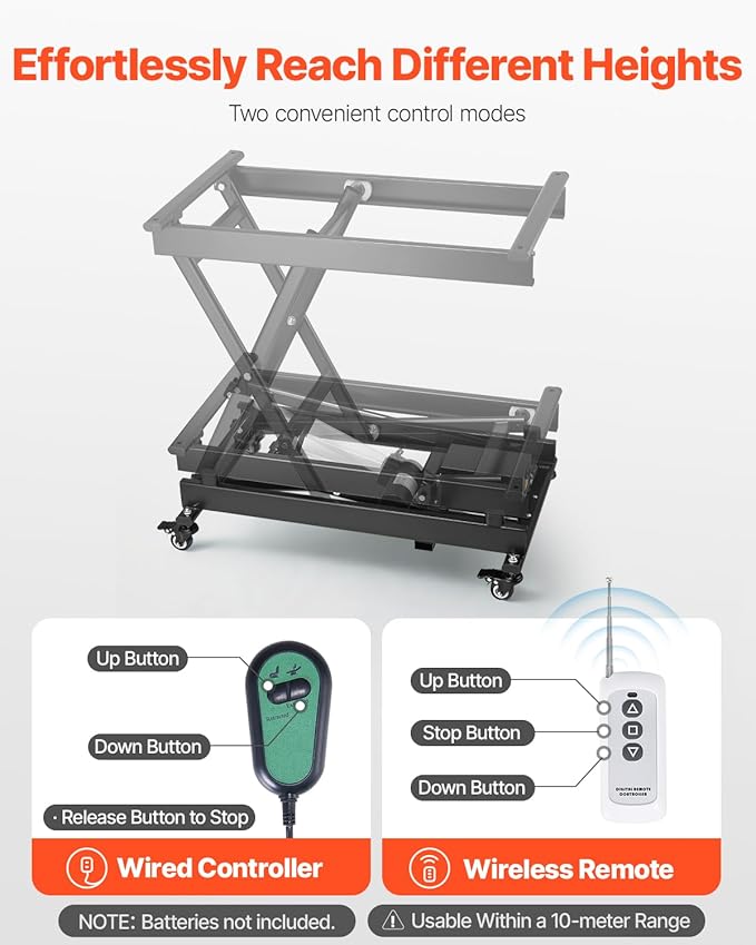 VEVOR Electric Lift Table, 330 lbs Capacity Single Scissor Lift Table, 8-28 in Height Adjustable Lifting Platform, Coffee Table Lift with 4 Wheels, for Material Handling and Transportation, Black