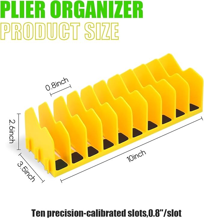 Plier Organizer, 4 Pack Pliers Organizer for Tools Cutters with Extendable Design & Non-Slip Rubber Base, 40 Slots Drawer Organizers for Tools, Wrenches, Screwdrivers,Green&Yellow