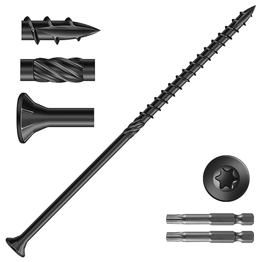 #14 x 6 Inch Deck Screws (150Pcs) 6lb. Carbon Steel, Black, Flat Head, Rust Resistant epoxy Coated, with T30 Star Bit
