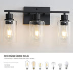 EMONG 3-Lights Bathroom Light Fixtures, Matte Black Vanity Light with Glass Shade, Modern Wall Sconces Lighting for Bathroom,Mirror,Farmhouse,Hallway