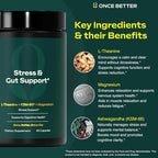 Once Better™️ Stress & Gut Support Supplement – Ashwagandha KSM-66®, L-Theanine, Magnesium Glycinate, Probiotics & Inulin for Digestive Health & Stress Relief – 60 Capsules - Men & Women