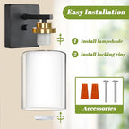 Set of 2 Wall Sconces for Bathroom, Modern Vanity Light Fixtures, Black & Gold Wall Mount Lighting Lanterns, Farmhouse Wall Lights with Double Clear Glass Shade for Bedroom Living Room Mirror Hallway