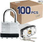 LanuBe Lock Laminated keyed Padlock (1-9/16", 40mm), keyed Alike Locks, Normal Shackle,Marked Black Plastic Hoop, Pack of 100